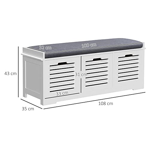 HOMCOM Shoe Storage Bench with 3 Drawers & Removable Grey Seat Cushion Hallway Organisation furniture - Image 2