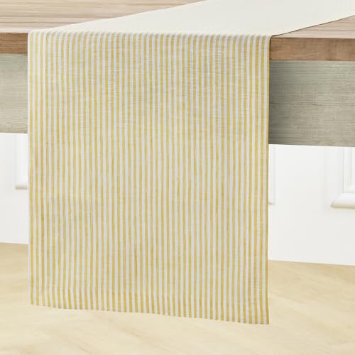 Solino Home 100% Linen Table Runner, 14 x 120 in, Mustard and White Striped by Solino Home - Used condition - Image 3