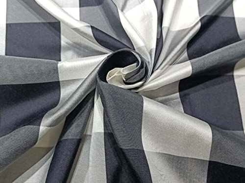 Soie dupion 100% de haute couture gris argenté et noir ivoire pour créations exclusives