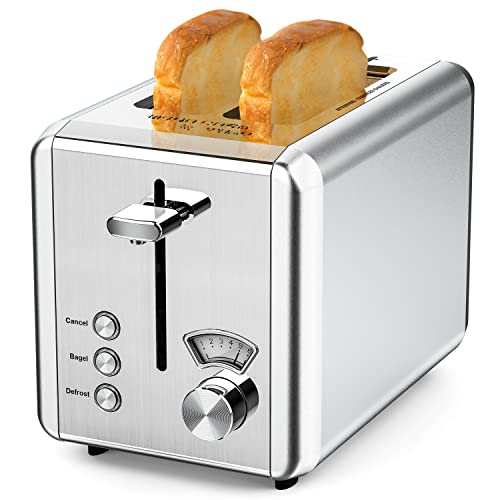Toaster 2 slice, whall Stainless Steel Toasters with Bagel,Cancel,Defrost Function,Removable Crumb Tray,1.5in Wide Slot,6 Bread Shade Settings,for Various Bread Types (850W)