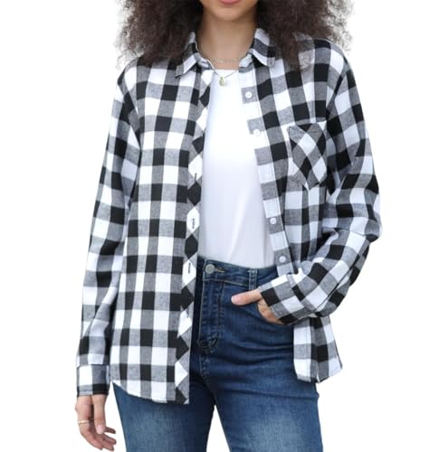 Image of SANGTREE Girls & Women's Long Sleeve Flannel Plaid Shirt Button Down Shirts, 3 Months - US 2XL
