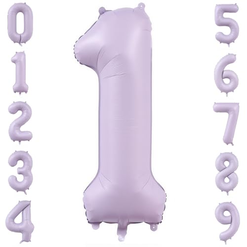 Image of Pastel Purple 1 Number Balloons,40 Inch Light Purple 1 Balloons Large Helium Foil Mylar Purple Number 1 Balloon for Birthday Party Anniversary Decorations