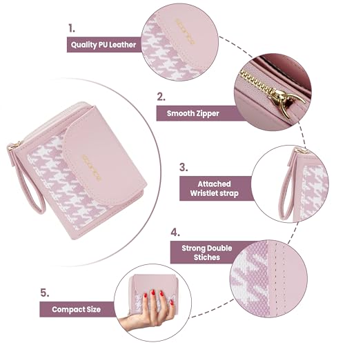 Image of Storite Women's Stylish Compact Leather Wallet 5 Card Slots,1 ID Window, Ladies Mini Purse Money Pocket with Zipper Closure - (Pink -11 Cm x 9 Cm x 3cm)
