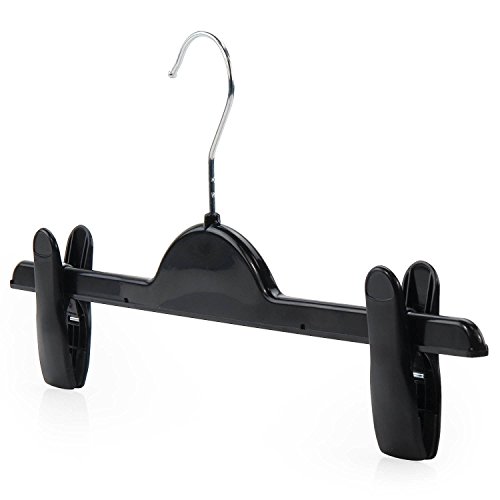 Hangerworld 10 Perchas 36cm Plástico Negro con Pinzas Regulables para Faldas y Pantalones Armario Cover