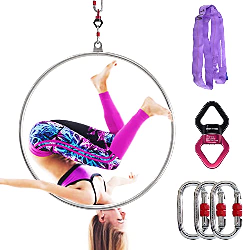 Aerial Hoop Set, Professional Aerial Lyra Hoop, 85cm/95cm/100cm 5 Größen Edelstahl Single Point Aerial Ring Equipment mit kompletter Rigging Hardware, Aerial Yoga Hoop Sling für Zuhause, Fitnessstudio