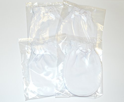 Soft White - 4 Pairs Cotton Newborn Baby/Infant No Scratch Mittens Gloves4