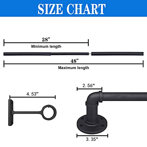 Wraparound 1 Inch Industrial Curtain Rods, Black Curtain Rods, Outdoor Farmhouse Curtain Rods, Nutshaped Curtain Rods, Antique Curtain Rods, Room Divider Curtain Rods, 28-48 Inches: Black (28''-48'') #TOP2