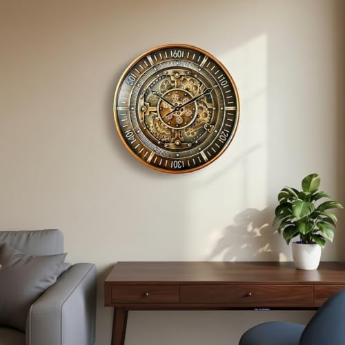 Image of ORBICA Helix Bronze 24 Inch Gear Wall Clock | Vintage Bronze Wall Clock | Large Decorative Designer Clock | Luxury Home Decor | Mechanical Moving Gear Style