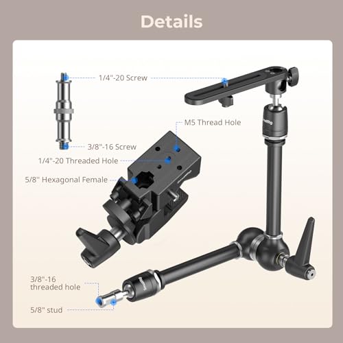 Image of SMALLRIG Friction Magic Arm Camera Mount with Super Clamp and Platform | Overhead Camera Desk Mount Srand, Studio Space Saver, Heavy Duty Mount /Bracket for Lights, Cameras
