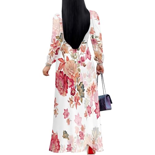 Image of Women's Maxi Dresses Plus Size Formal Long Sleeve Wrap Dress Spring Clothes Church Bohemian Wedding Guest Red