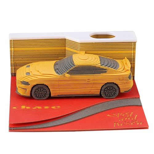 3D Timepiece Calendar 2026 3D Memo Pad Paper Carving Art Diy Desk Tear Away Calendar for Daily Planner Notepad & Bookmark Creative Paper Sculpture for Office Decor & Gift (Yellow Car)