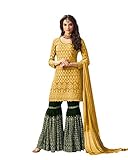 ZIYA Fashion Women's Georgette Embroidered Sharara style 3 Piece Suit Salwar Mohini Set - Yellow, Medium