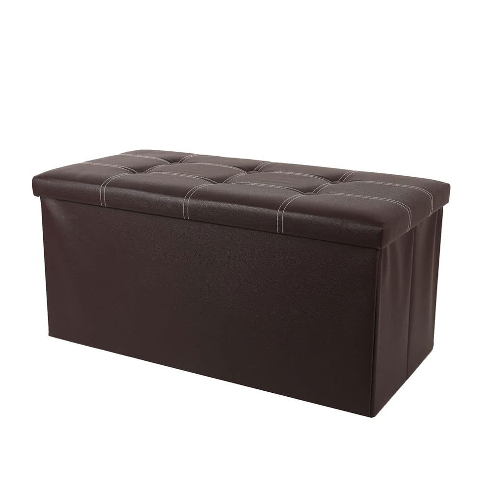 TKASFaux Leather Folding Storage Ottoman Bench, 110L Extra Large Storage Bench for Bedroom and Hallway, Versatile Space-Saving Storage Box with Storage Chest Footrest Padded Seat (Brown)