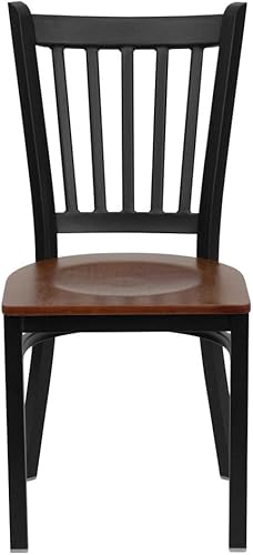 Miniatura 7 de Flash Furniture - Juego de 2 sillas de metal para restaurante de la serie HERCULES, respaldo vertical negro con asiento de madera cereza Asiento de