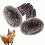 AOTIANYANG傲天阳 High-end Big Fox Fur Leather Gloves Sheepskin Women's Thick Thin Winter Touch Screen Driving Warm Fashion New (Brown touch screen,7.5)
