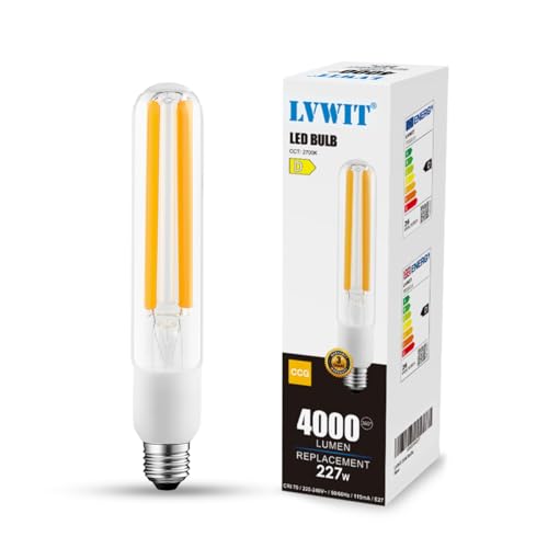 LVWIT Bombillas Filamento LED T38 E27 Retro Vintage - 26W Equivalente a 227W, 4000 Lúmenes, Color Blanco Cálido 2700K, Bombilla Edison vintage. No regulable - Pack de 1 Unidades.