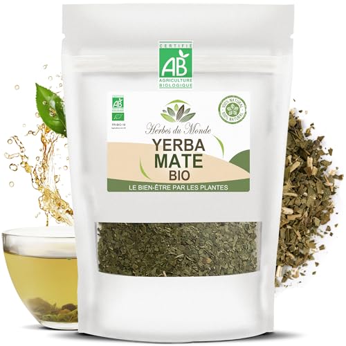 Herbes du Monde - Yerba Mate Verde Orgánica de Sudamérica - Hoja cortada - Té de Hierbas Orgánico Energizante - Infusión Detox - 1 sobre de 100g - Certificado AB