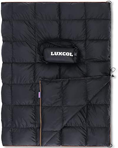 LUXCOL Down Camping Blanket- 700+ Fill Power, Warm, Lightweight, and Portable Backpacking Blanket for Outdoors, Travel, Stadium, Hammock, Car- Ripstop Nylon and Water-Resistant