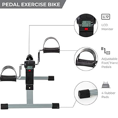 Pedal Exercise Mini Cycle Bike Great for Home or Office Workout - Digital Display for RPMs, Calories, Time, Speed, Distance - Under Desk for Legs -Tabletop for Arms