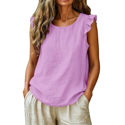 XVKYPLH Plus Size Cute Cotton Linen Tank Tops for Women