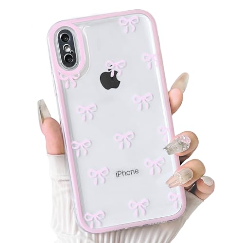 NITITOP Coque pour iPhone XS Max Mignon avec Nœud Papillon de Ruban pour Femmes Fille avec Objectif de Caméra Doux TPU Absorbant Housse de Téléphone - Rose