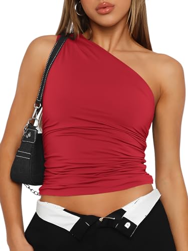 Trendy Queen Womens One Shoulder Tops Going Out Crop Tops Sleeveless Shirts