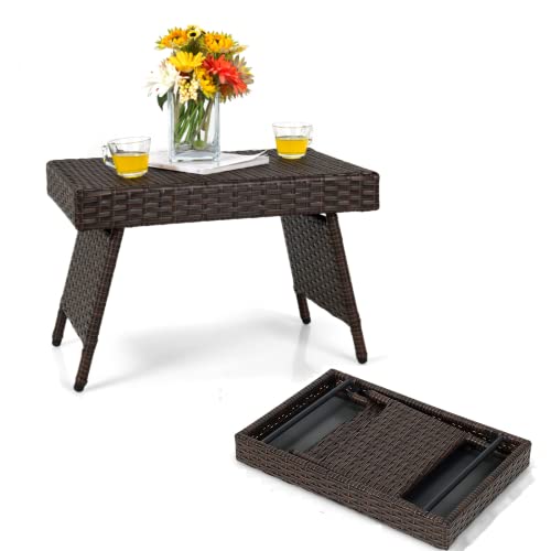 Table basse carrée en rotin pliante et imperméable pour extérieur - 2