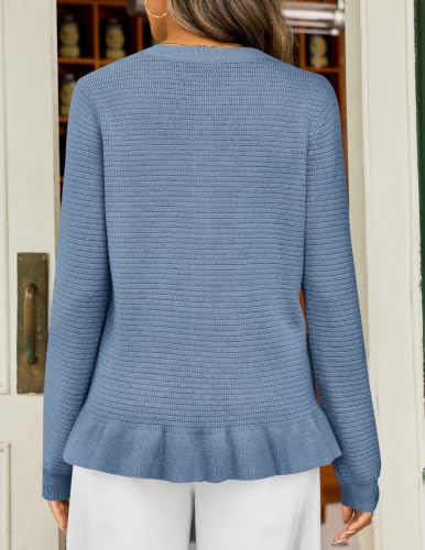 MEROKEETY Womens Button Up Cute Ruffle Cardigan Sweaters, Dustyblue, XL — view 4