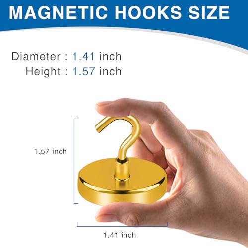 Image of LOVIMAG Magnetic Hooks for Cruise Cabins, 17 0Lbs Cruise Magnets, Yellow Magnetic Hooks Heavy Duty for Hanging, Refrigerator, Grill-4 Pack