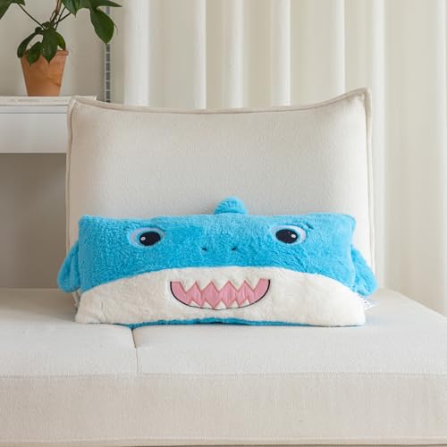 Image of Snugtown Stuffed Animal Lumbar Pillow, Super Soft Plush Cuddle Throw Pillow for Kids, Cute Shark Shaped Pillow, 12 x 24 Inches, Baby Blue
