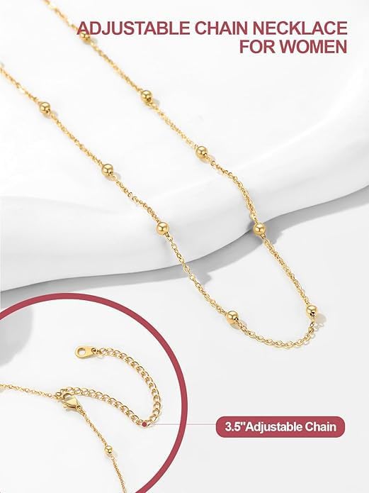 FOCALOOK Choker Necklace for Women Dainty 14K Gold Plated Double Layered Necklace Silver Black Metal Satellite Beaded Boho Choker Chain - Image 5