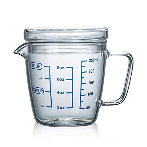 Onepine 250ml Tasse à Mesurer en Verre avec Couvercle, Verre doseur pour la Cuisine Cover