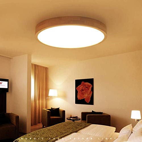 Plafonnier à LED Dimmable en Bois Contre la Fatigue Visuelle Lampe Ronde à Télécommande