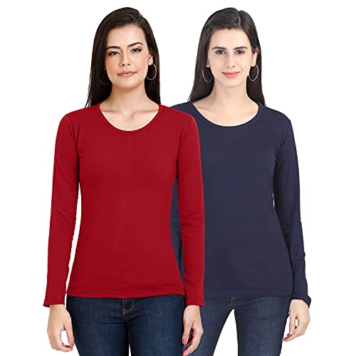 Image of FLEXIMAA Women's Cotton Plain Round Neck Full Sleeve T-Shirt