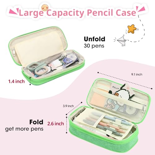 Image of Preppy Pencil Case for School Supplies, Large Initial Pencil Pouch with Zipper, Cute Pencil Bag for Office Supplies, Aesthetic Pen Case Box for Kids Teen Girls Women - G(Green)