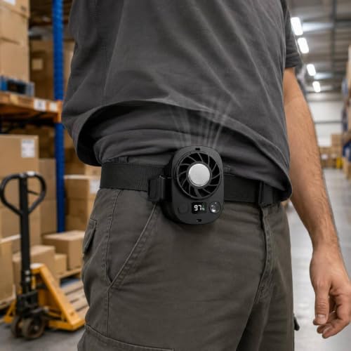 Image of Urijx Shielding Grille Waist-Hanging Fan Compact Waist Fan Abs Personal Cooling Device, Black, 3000Mah Home & Garden | Home Improvement | Heating Cooling & Air | Portable Fans