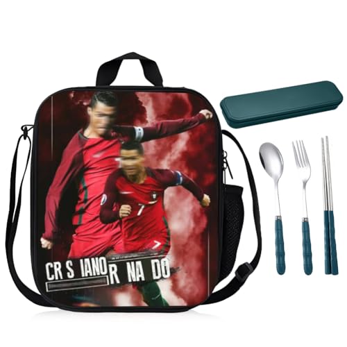 PyrrlicToy Bolsas de Almuerzo Aisladas de Estrellas de Fútbol,Bolsas de Almuerzo CR-7,Juegos de Palillos, Cuchillos y Tenedores,Bolsos de Almuerzo Portátiles Reutilizables a Prueba de Fugas de Calor