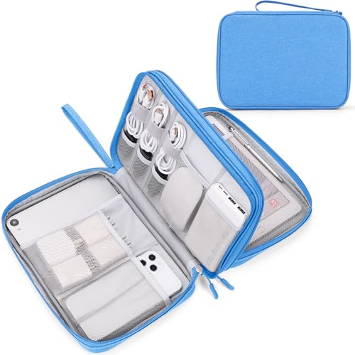 FYY Electronic Organizer, Extra Large Travel Cable Organizer Bag Pouch Portable Waterproof Double Layers All-in-One Storage Bag for iPad, Cable, Power Bank, Laptop Charger for Office/Home, Cyan