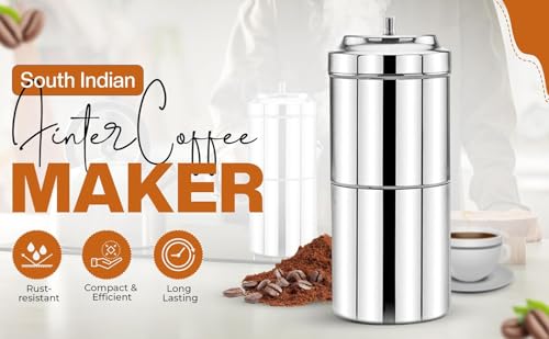 Image of Tudoccy Stainless Steel South Indian Filter Coffee Maker 200ml | Traditional Madras Kaapi Drip Brewer | Small Coffee Filter for 1-2 Cups | Home & Kitchen Decoction Maker