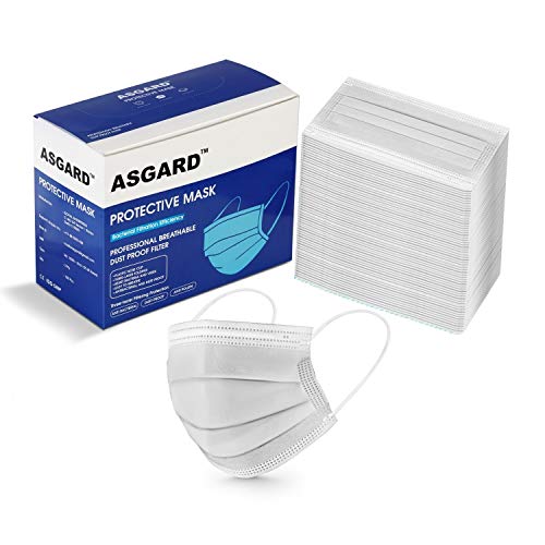 Image of ASGARD Nonwoven Fabric Disposable Multilayer Protective Mask (White, Pack of 50) for Unisex