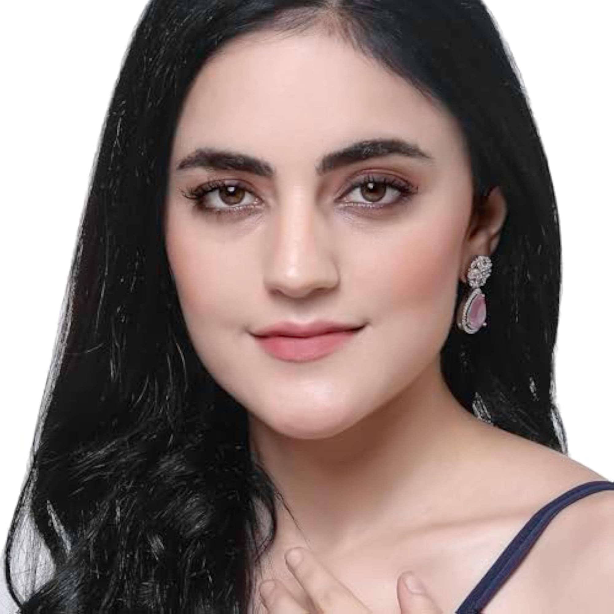 Rhodium Teardrop & Floral Drop Earrings