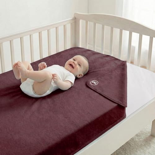 Image of Btag Baby Waterproof, Super Soft Fast Drying Mattress Protector | Extra Absorbent, Anti-Itching Sheet for New Born,Toddler (Size 140x210 cm, Pack of 1, Maroon)