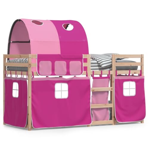 SKM Etagenbett mit Vorhängen Rosa 90x200 cm Massivholz Kiefer,Möbel,Betten & Zubehör,Betten & Bettgestelle,Rosa,34.81 kg,3283984