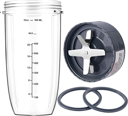 New Blender Cup and Blade Replacement Parts32oz Cup and Extractor Blade and 2 RubberGaskets 4-Piece Compatible with NutriBullet High-Speed Blender/Mixer System 600W/900w Series by MEET JUICE - Used condition - US$18.19