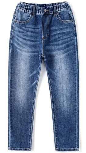 KIDSCOOL SPACE Big Girls Jeans, 5-14T Simple Design Boys Ribbed Waist Denim Pants