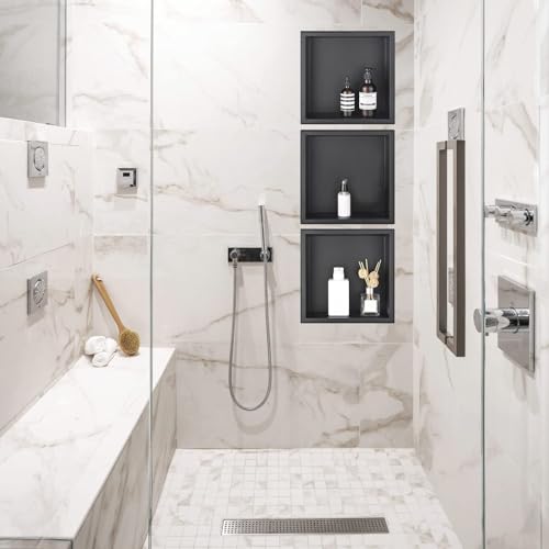 OGMOYT Shower Niche Square Built-in Shower Niche Matte Paintstainless Steel Bathroom Insert Shelf Recessed Shower Caddy Organizer Storage