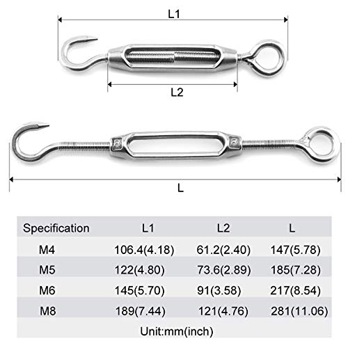 Lind Kitchen 5Pcs M4 Hook & Eye Turnbuckle Stainless Steel Rigging Tightener Hardware Fittings Wire Rope Tensioner Co #TOP5