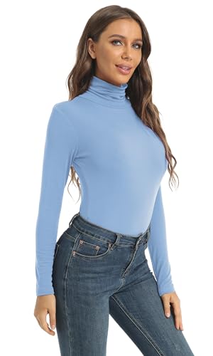 Image of Women's Casual Long Sleeve Turtleneck Tops Slim Fitted Lightweight Base Layer Shirts