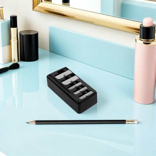Sacapuntas manual de maquillaje de 5 agujeros portátil para cosméticos negro (2 piezas) 6