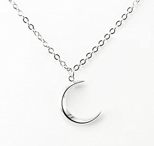 CWS Silver Crescent Moon Pendant Cross Chain Necklace